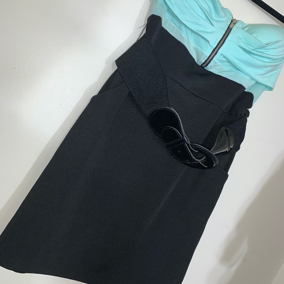 Strapless Knee Length Two Toned Dress With Belt - Picture 1 of 5